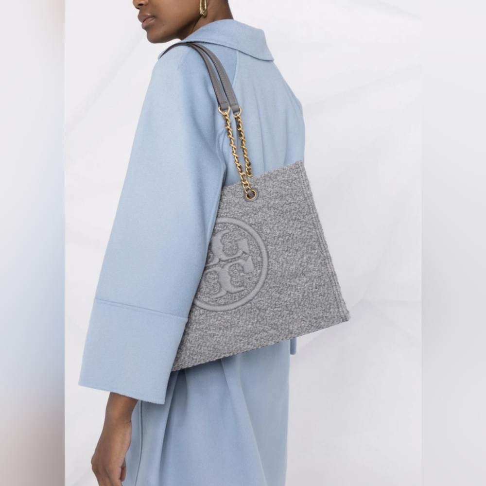 TORY BURCH Ella Bouclé Mini Tote Chain GREY